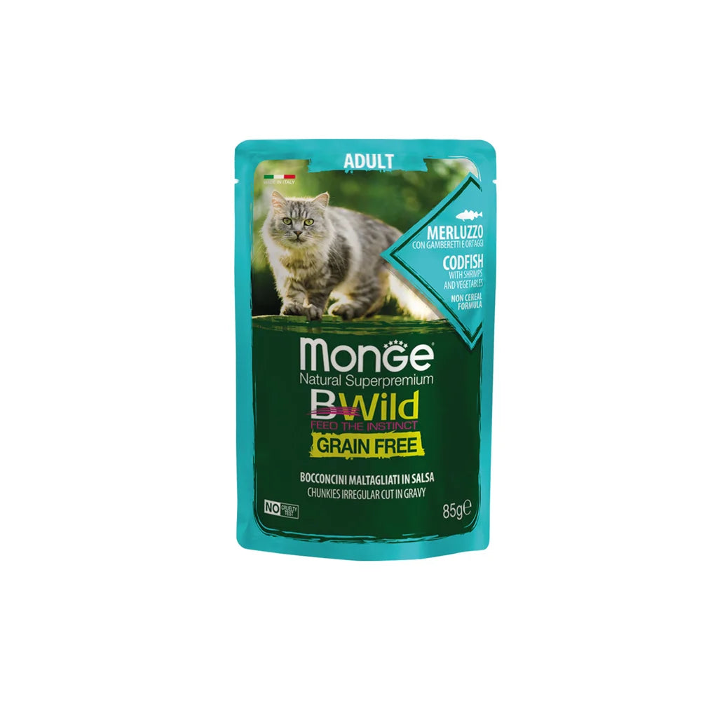 B-Wild Grain Free Chunkies Adult Codfish with shrimps and vegetables for Cats-85gm