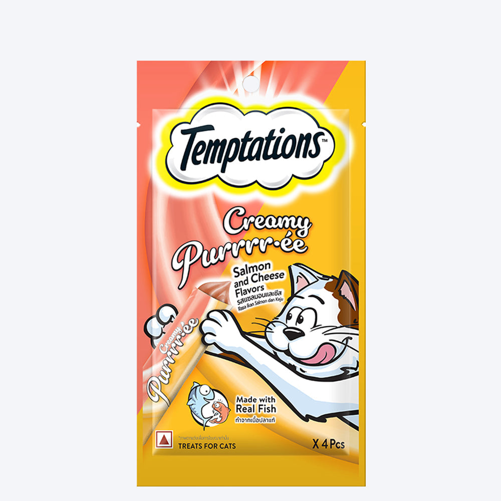 Temptations Creamy Purrrr-ee, Salmon & Cheese Flavour 48g (4 pieces)