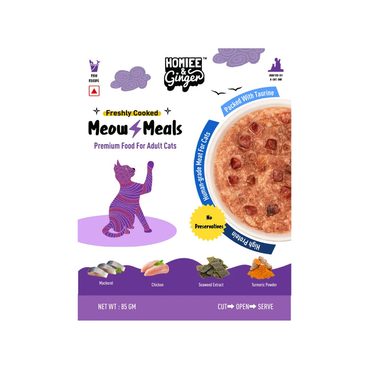 Homiee & Ginger Meow Meals Mackerel & Chicken wet cat food pouch