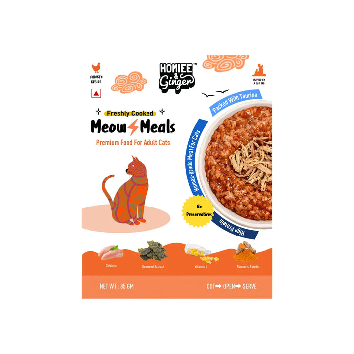 Homiee & Ginger Meow Meals Chicken & Seaweed wet cat food pouch