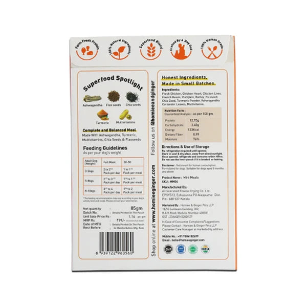 Homiee & Ginger chicken & barley Mini Meals for small dogs