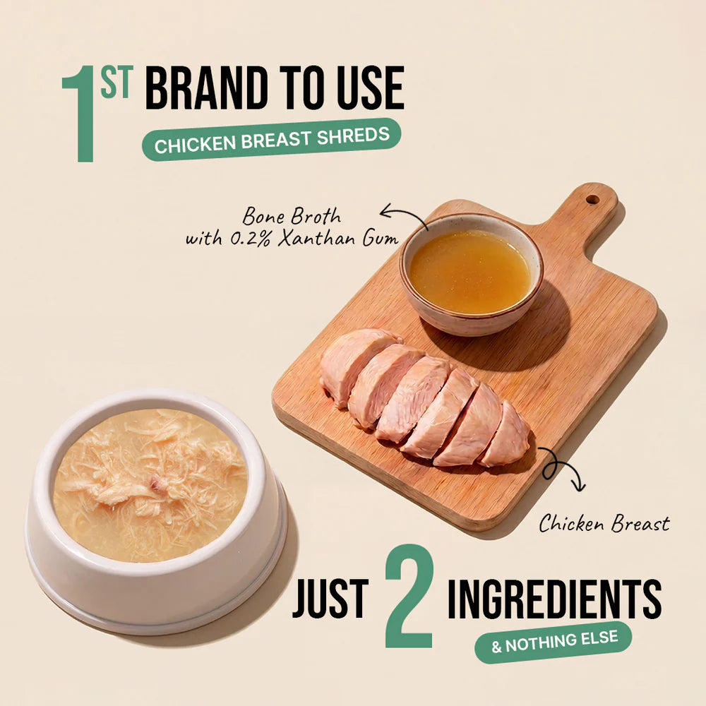 Zoomies Chicken Breast in Bone Broth, Cat Wet Food - 100% Natural | 7% Protein | 32g Chicken Breast | Wet Stuff Lite - No Jelly, No Gravy, No Preservatives