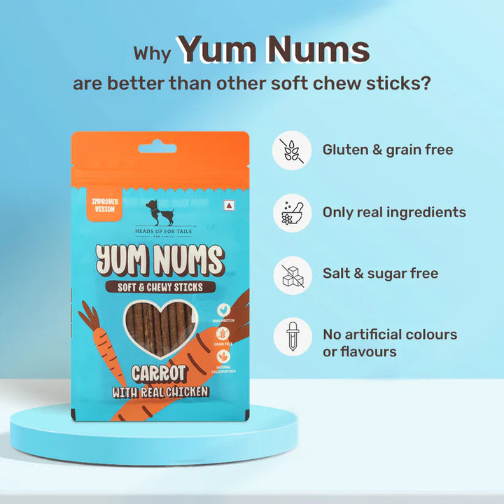 HUFT Yum Nums Dog Treats Soft & Chewy Sticks Carrot With Real Chicken - 70 gm
