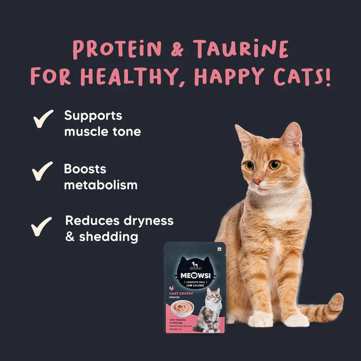 Meowsi by HUFT Low Calorie Light Chicken Mousse Wet Food For Cat Tray - 70 gm