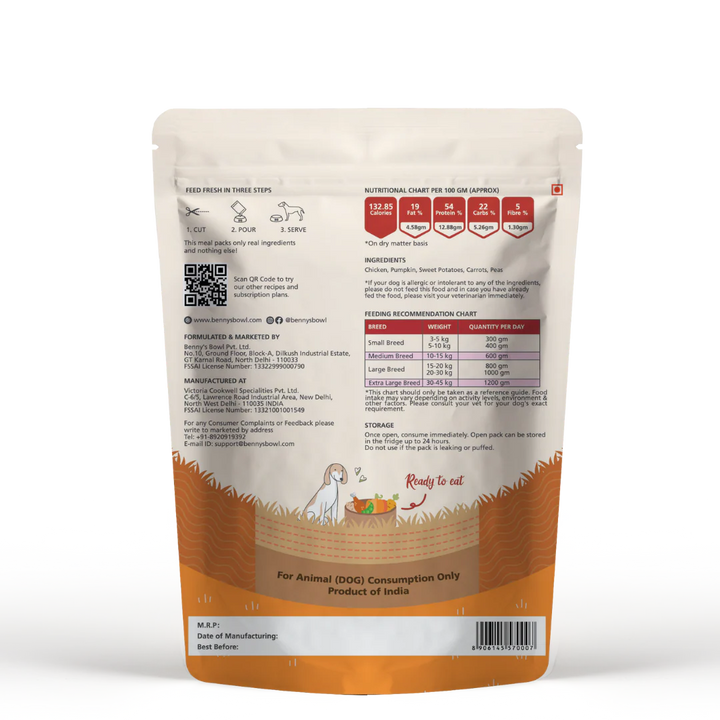 Bennys Bowl Chicken and Pumpkin Dog Fresh and Wet Food