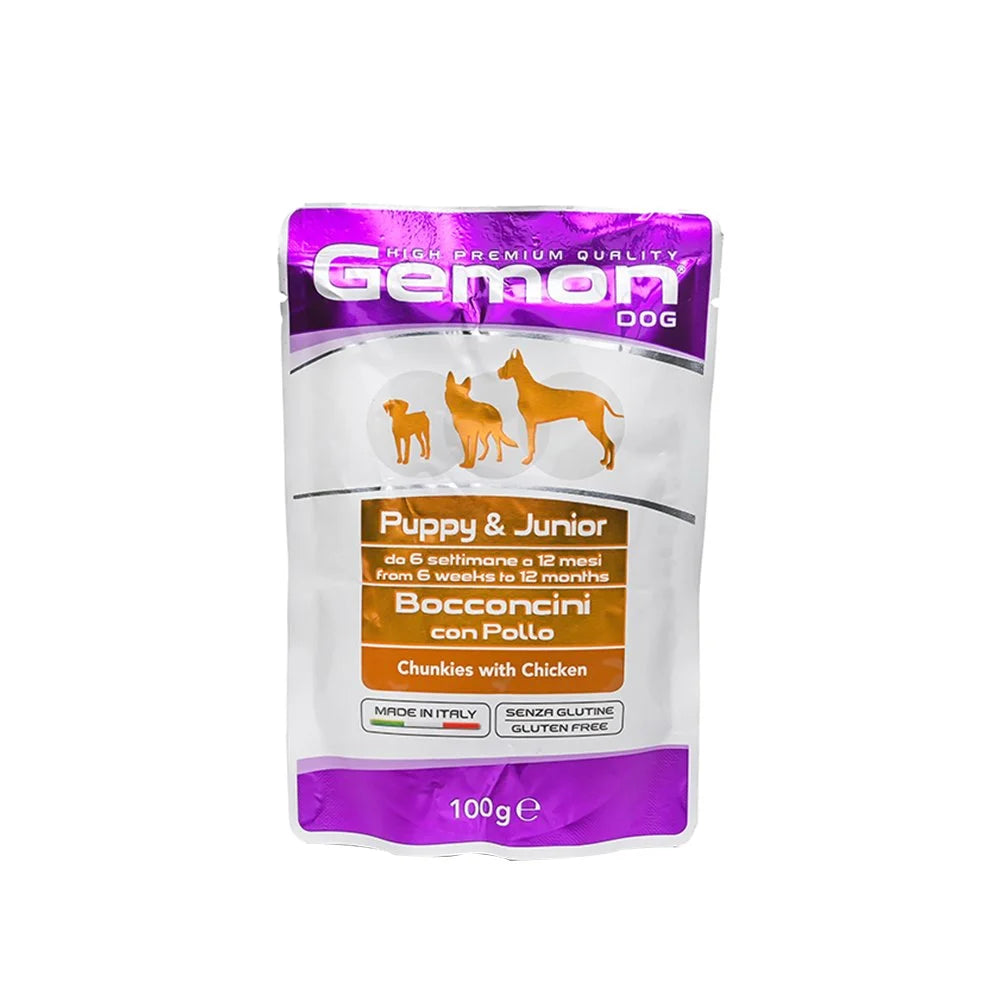 Stray Happy - GEMON CHUNKS WITH CHICKEN â€“ PUPPY & JUNIOR DOG FOOD-100 G