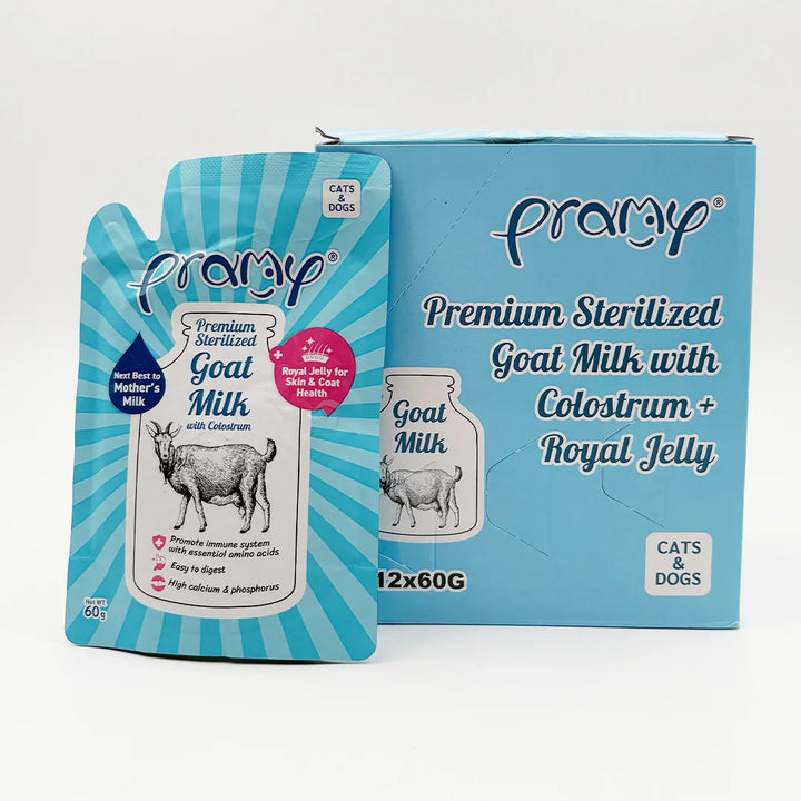 Pramy Premium Sterilized Goat Milk -  Royal Jelly and Colostrum for Dogs & Cats