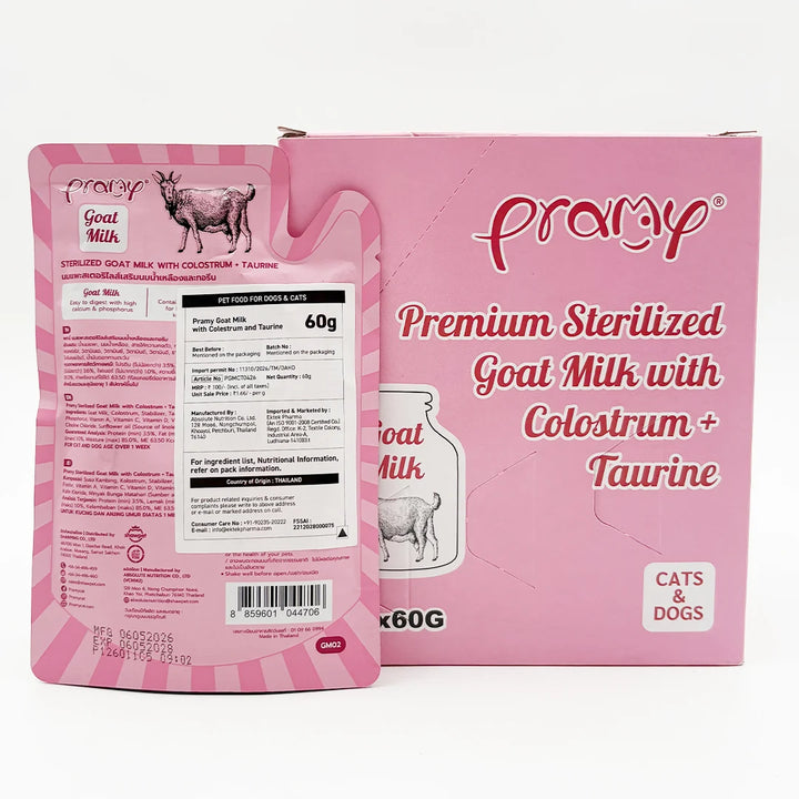 Pramy Premium Sterilized Goat Milk -  Colostrum and Taurine for Dogs & Cats