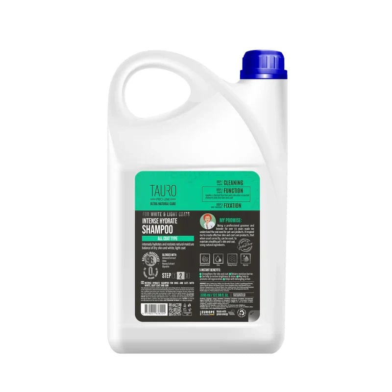 Tauro Pro Line Ultra Natural Care Intense Hydrate Shampoo for Dogs and Cats with White Light Coat and Skin