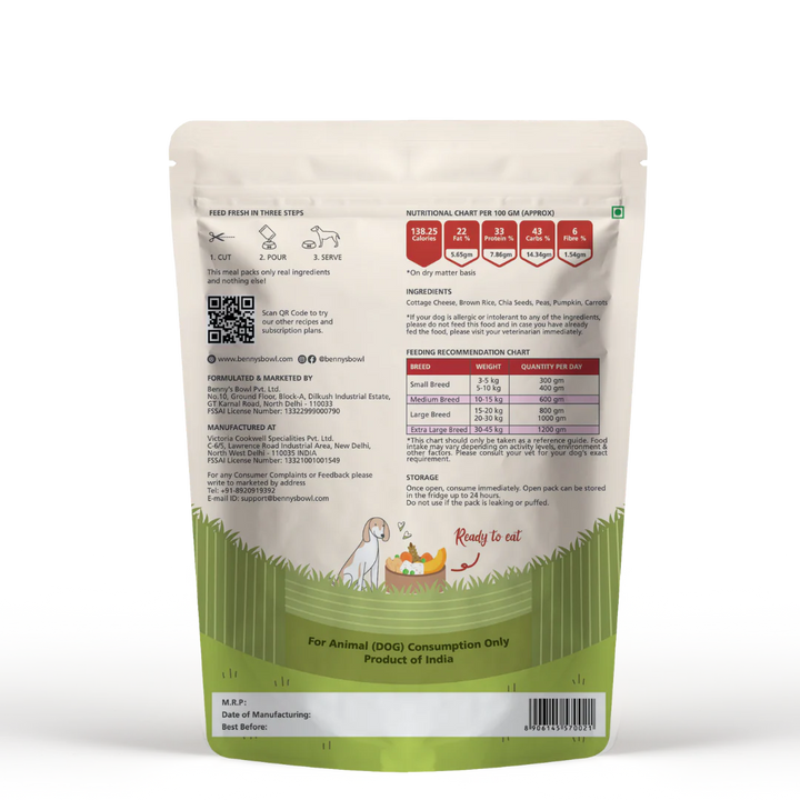 Bennys Bowl Paneer and Brown Rice Dog Fresh and Wet Food