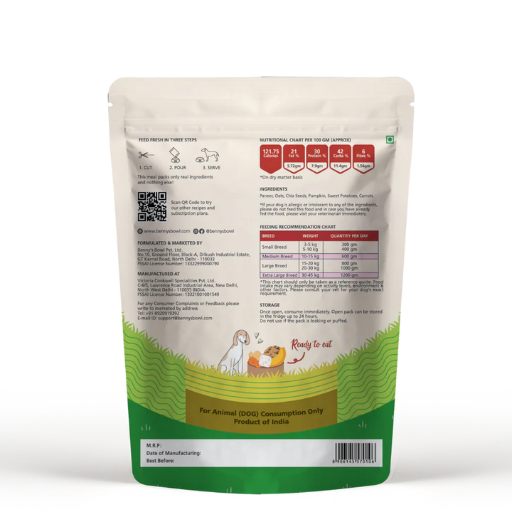 Bennys Bowl Paneer and Oats Rice Dog Fresh and Wet Food