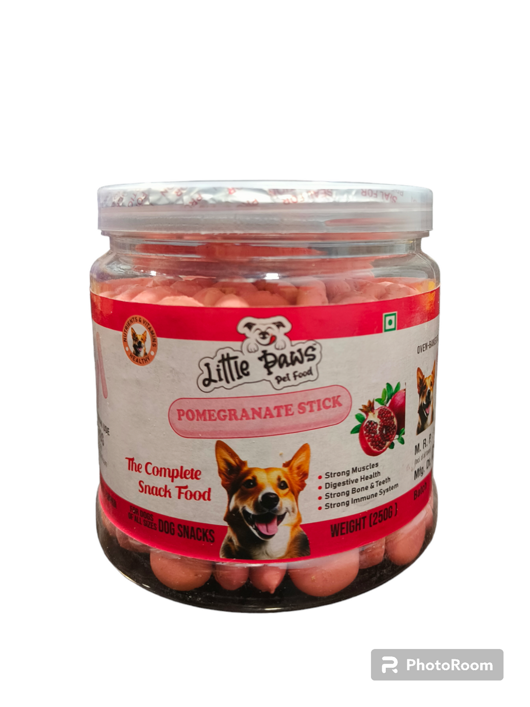 LITTLE PAWS Pomegranate Stick Biscuits Jar 250 Grms –VEG