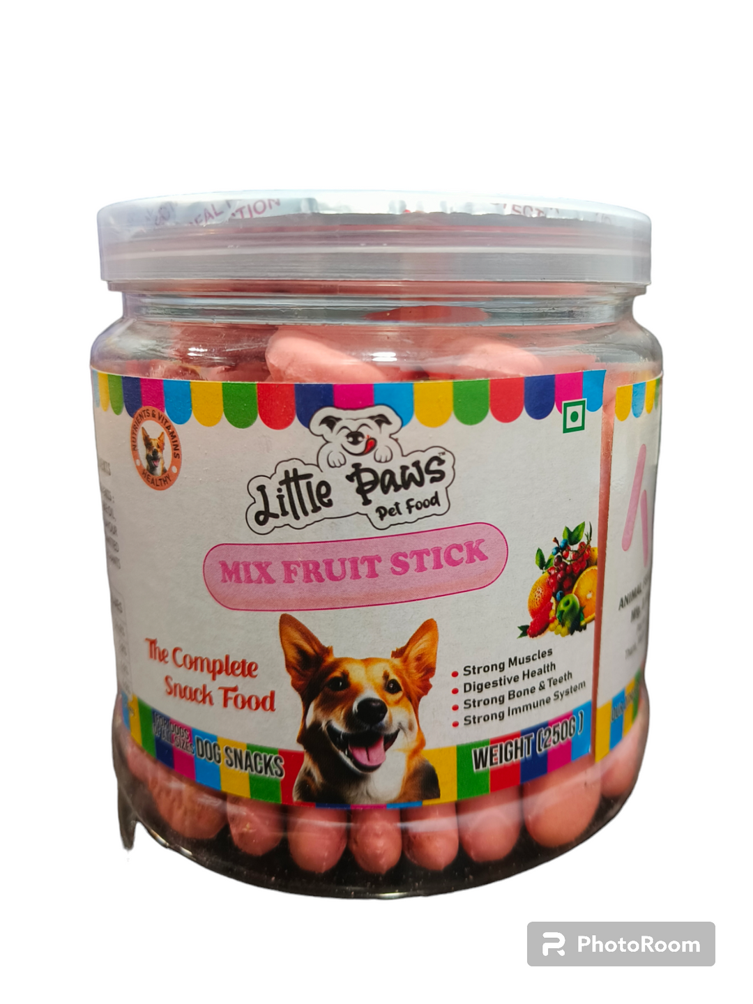LITTLE PAWS Mix Fruit Stick Biscuits Jar 250 Grms –VEG