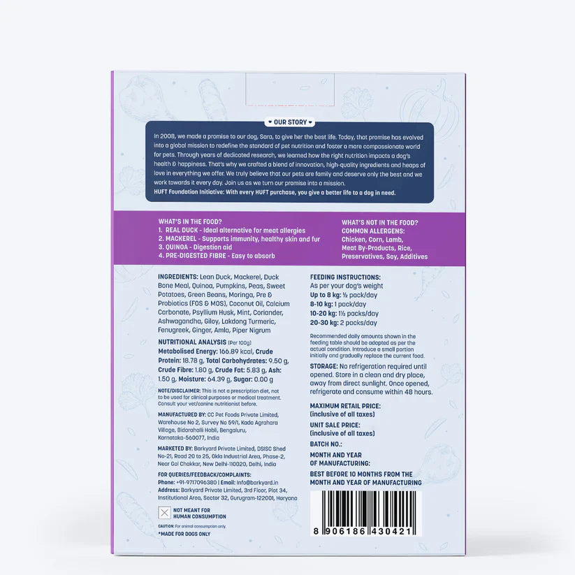 Sara's Wholesome Hypoallergenic Diet Duck Quinoa Dog Wet Food 300 g