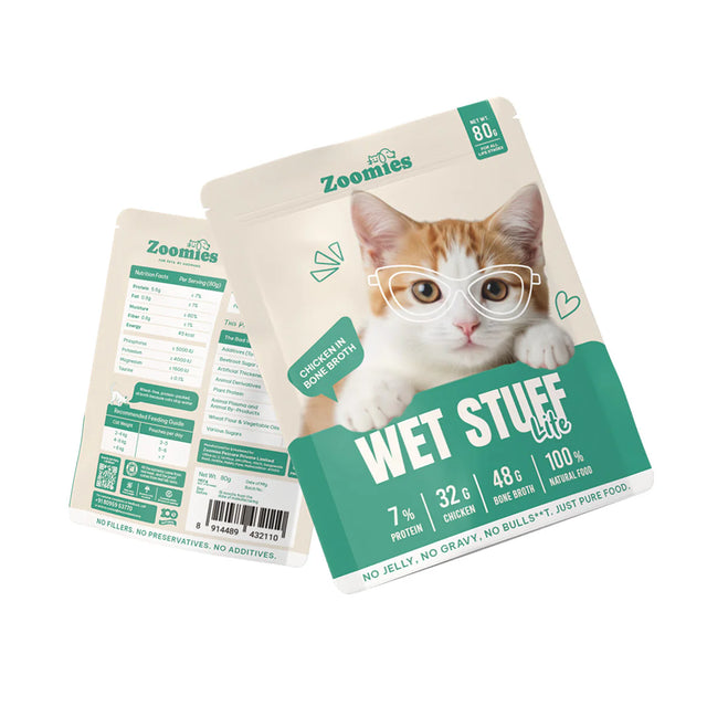 Zoomies Chicken Breast in Bone Broth, Cat Wet Food - 100% Natural | 7% Protein | 32g Chicken Breast | Wet Stuff Lite - No Jelly, No Gravy, No Preservatives