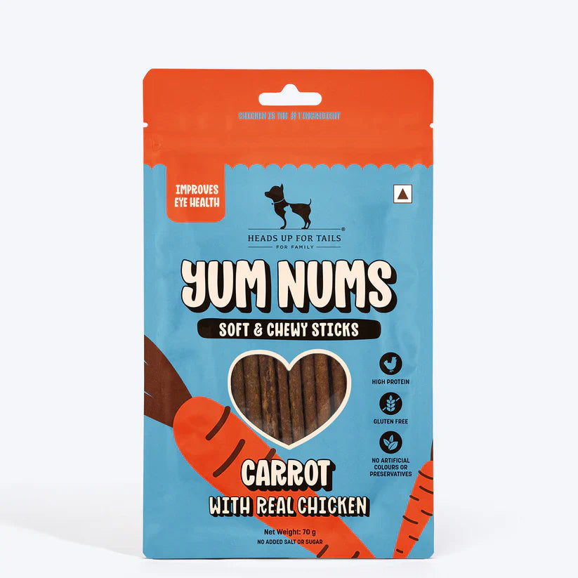 HUFT Yum Nums Dog Treats Soft & Chewy Sticks Carrot With Real Chicken - 70 gm
