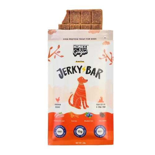 Homiee & Ginger air dried chicken jerky bar dog treats pack