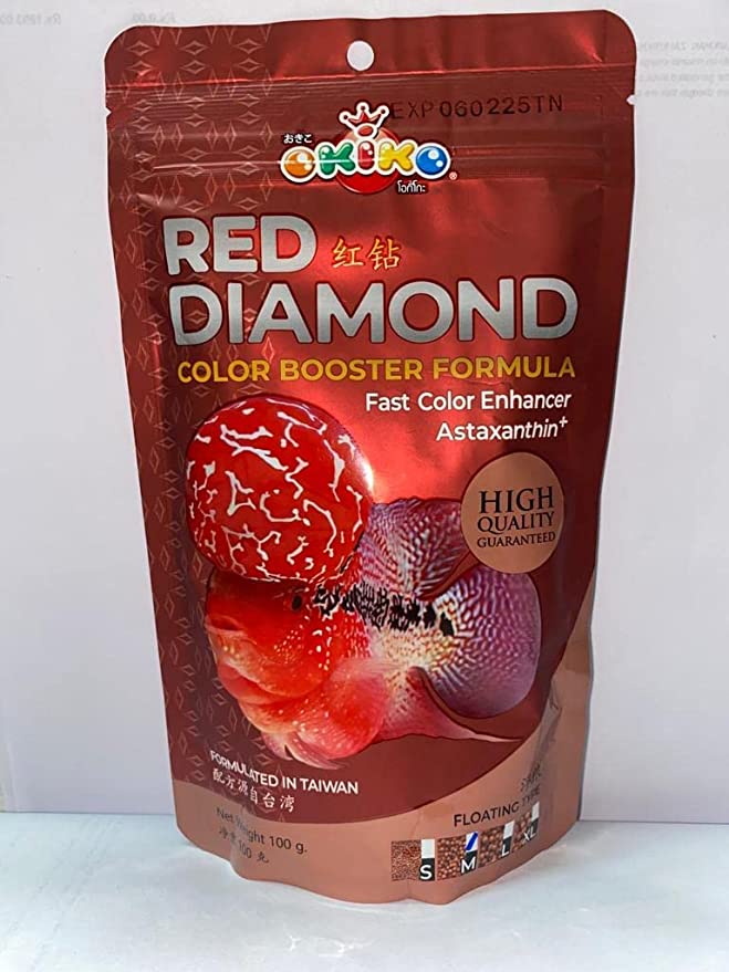 Okiko red Diamond (Quick red Head Mark) flowerhorn Fish Food with Color Booster Formula, Fast Color Enhancer astaxanthin Plus