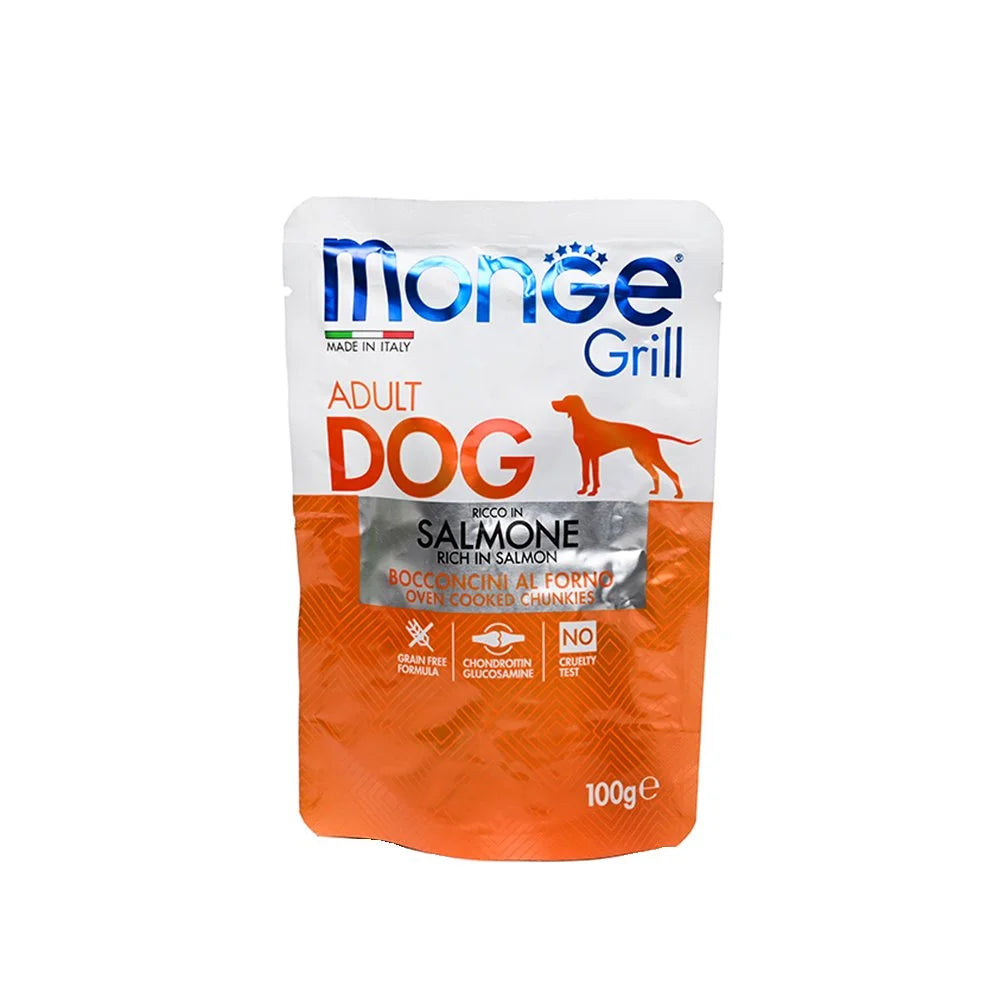 MONGE GRILL–CHUNKS WITH CHICKEN & SALMON DOG FOOD-100G