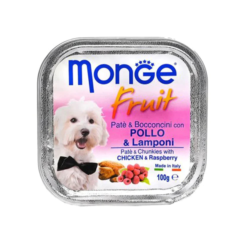 Monge Fruit Pate & Chunkies with Chicken & Raspberry For Dogs