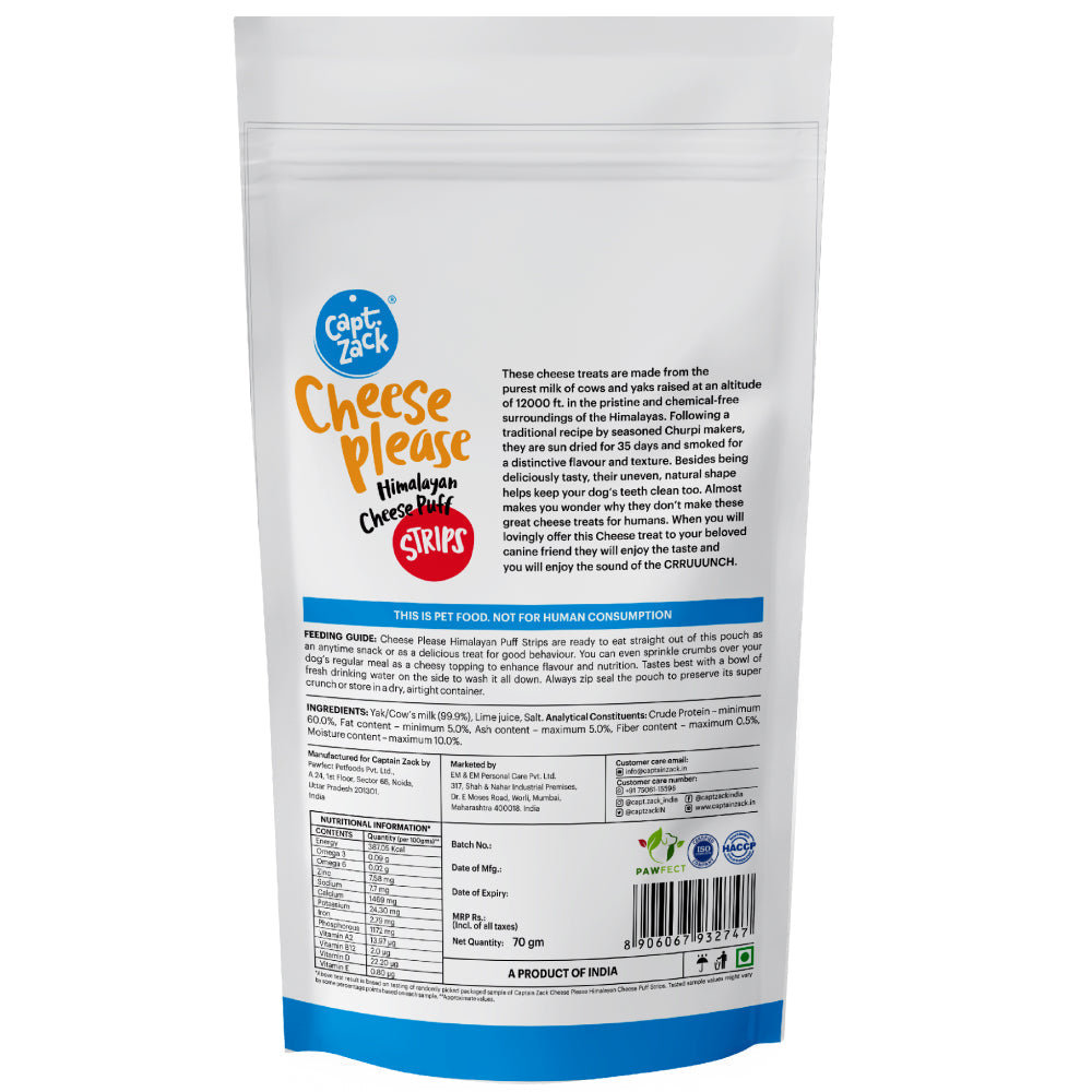 Captain Zack Cheese Please Himalayan Cheese Puff Strips Dog Treats