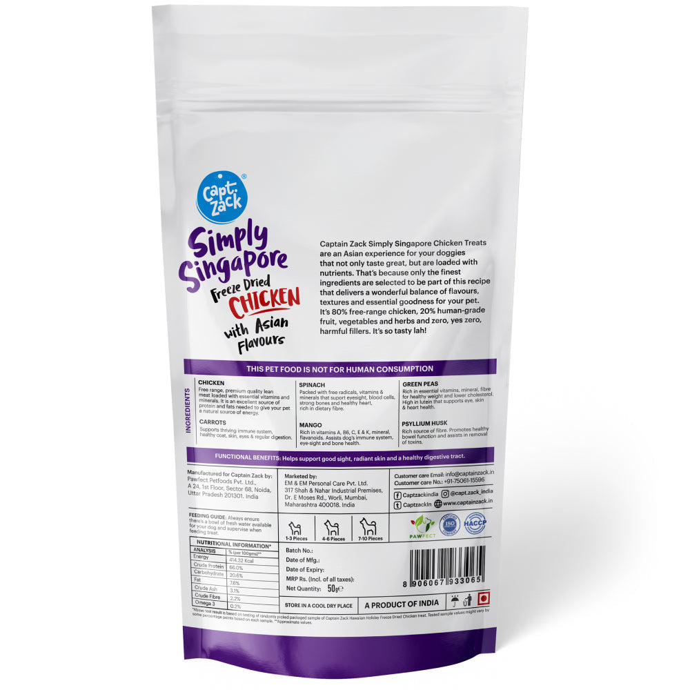 Captain Zack Simply Singapore Freeze- Dried Chicken With Carrot, Mango, Peas And Spinach Dog Treats